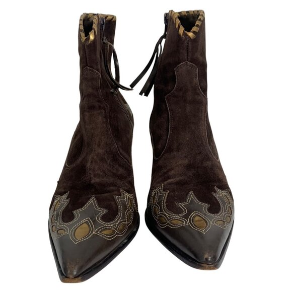 Antonio Melani Bailey Brown Suede/Leather Inlay Western Ankle Boots Women SZ 8.5 - Picture 2 of 12